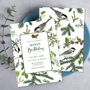 Pine leaves bird birthday invitation
