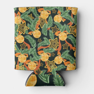 Pine leaves, stars: festive pattern can cooler