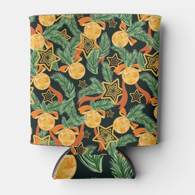 Pine leaves, stars: festive pattern can cooler (Front)