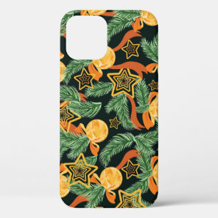 Pine leaves, stars: festive pattern iPhone 12 case