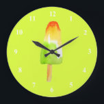 Pine Lime popsicle pop art cute food Large Clock<br><div class="desc">Cute pine lime ice-block popsicles watercolor illustration. For popsicle lovers everywhere. Cute Summer design. Pop art pink and girly. Foodie art.</div>