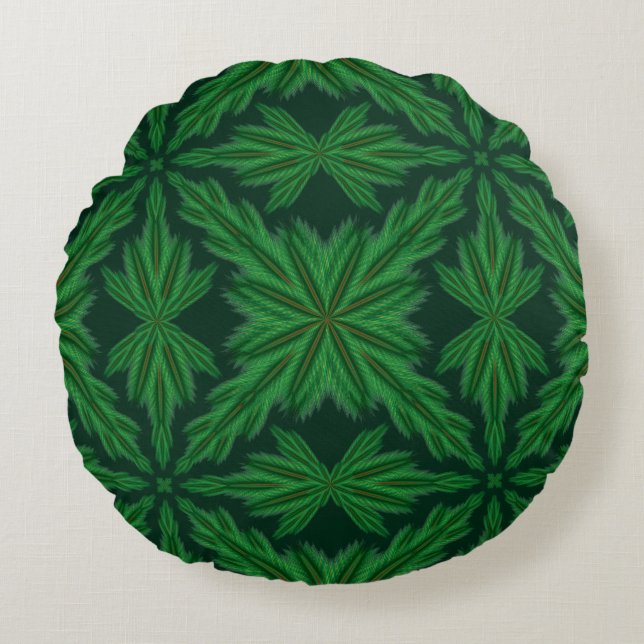 Pine Mandala Forest Round Throw Pillow (Front)