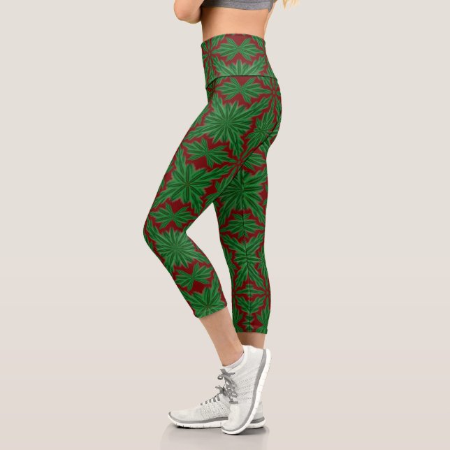 Pine Mandala Garnet High Waisted Capri Leggings (Left)