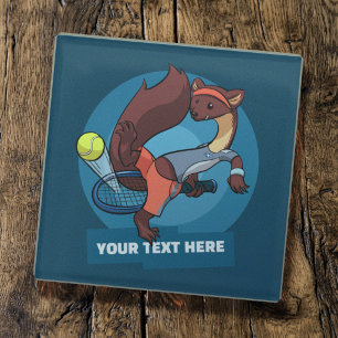 Pine Marten Add Your Text Tennis Trick Shot Design Glass Coaster