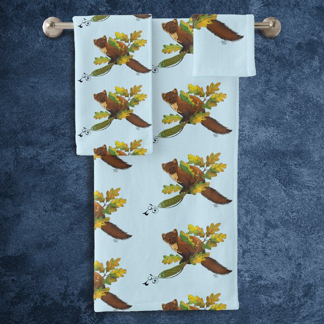 Pine Marten Autumn Leaves Bath Towel Set (Creator Uploaded)