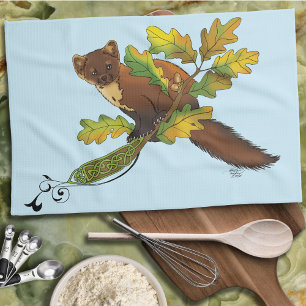 Pine Marten Autumn Leaves Kitchen Towel