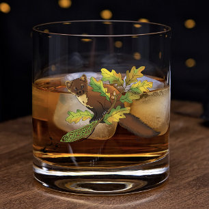 Pine Marten Autumn Leaves Whiskey Glass