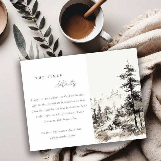 Pine Mountain Landscape Sketch Wedding Details Enclosure Card (Creator Uploaded)