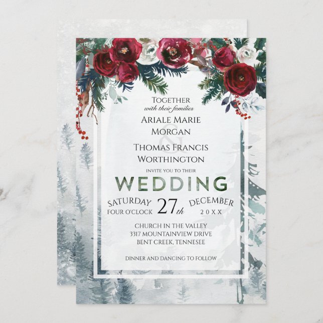 Pine Mountain Winter Wedding Invitation (Front/Back)