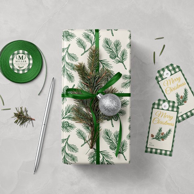 Pine Needle Lane - Botanical Pinecone Print Wrapping Paper (Creator Uploaded)