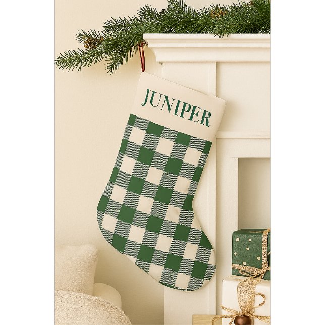 Pine Needle Lane - Green White Gingham Pattern Small Christmas Stocking (Creator Uploaded)