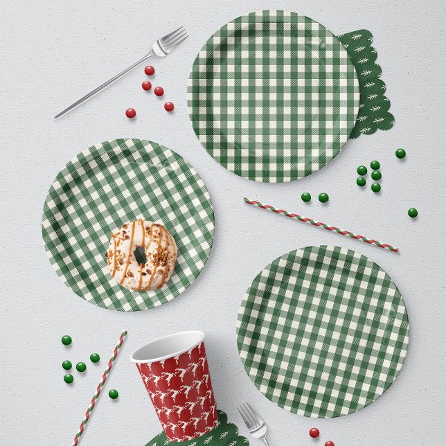 Pine Needle Lane - Pine Green Gingham Pattern Paper Plate (Creator Uploaded)