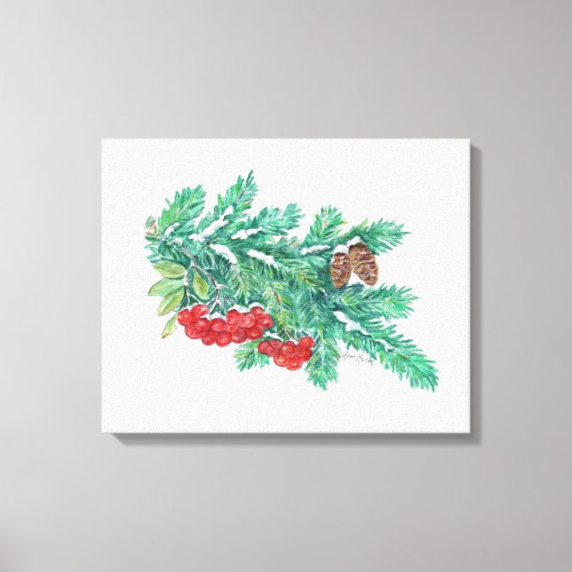 Pine Needles and Berries Canvas Print (Front)