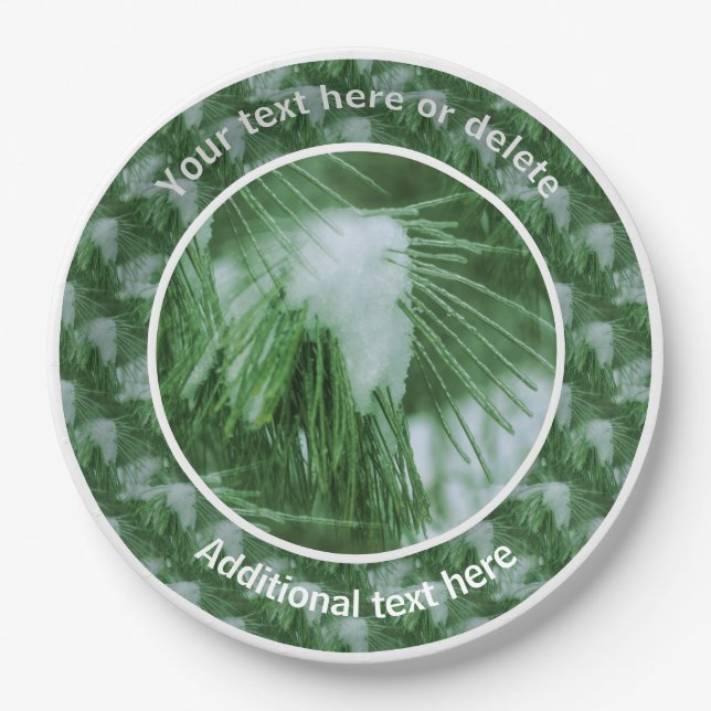 Pine Needles In Snow And Ice Personalized Party  Paper Plate (Front)