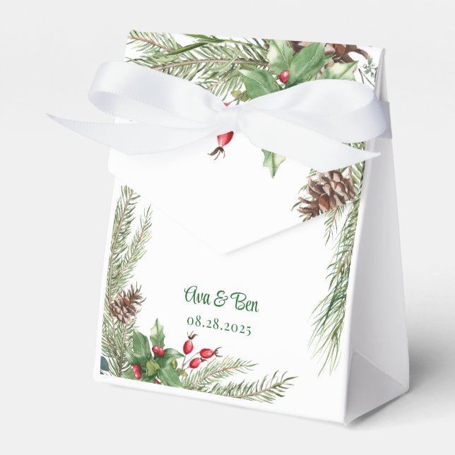 Pine Needles Red Berry Wedding  Favor Box (Front Side)