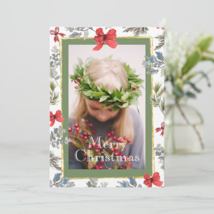 Pine Photo Gold Frame Merry Christmas Holiday Card