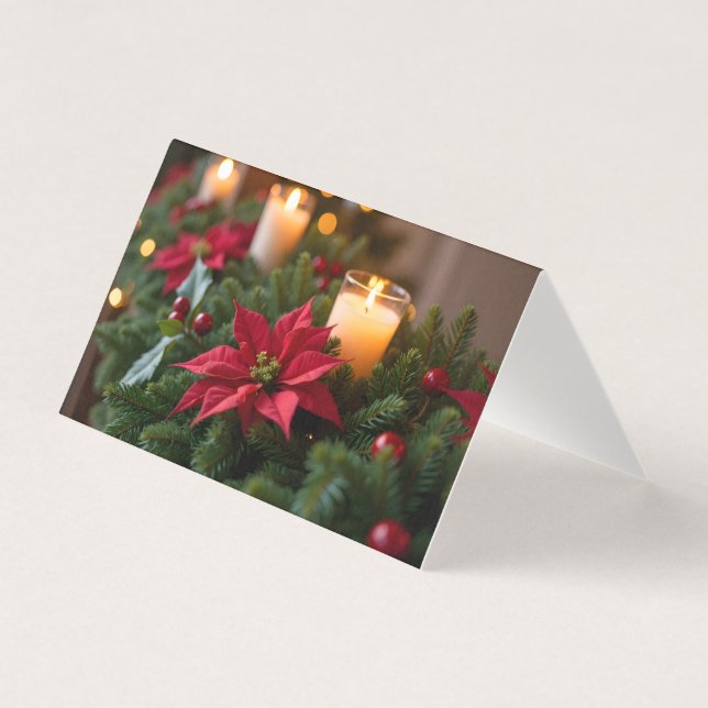 Pine Poinsettia bougies Carte de Noël (Front)