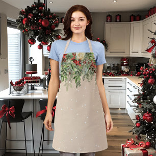Pine Poinsettia Red Flower holiday Apron