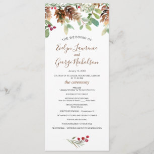 Pine Red Berry Winter Greenery Wedding Program