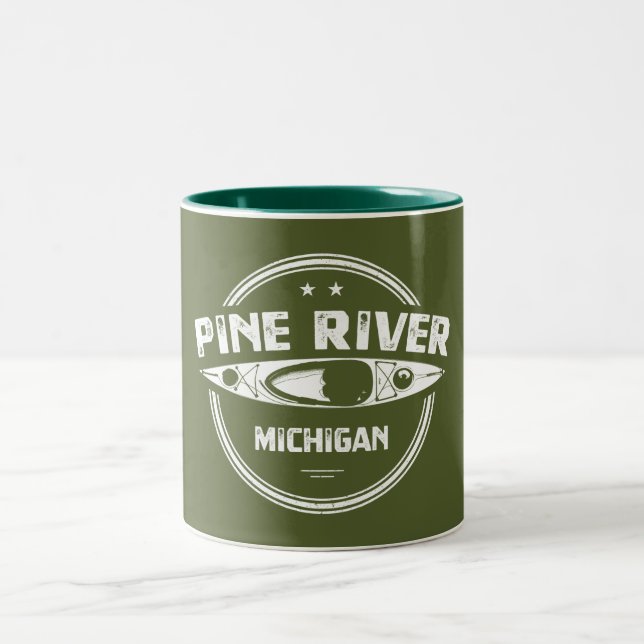 Pine River Michigan Kayaking Two-Tone Coffee Mug (Center)