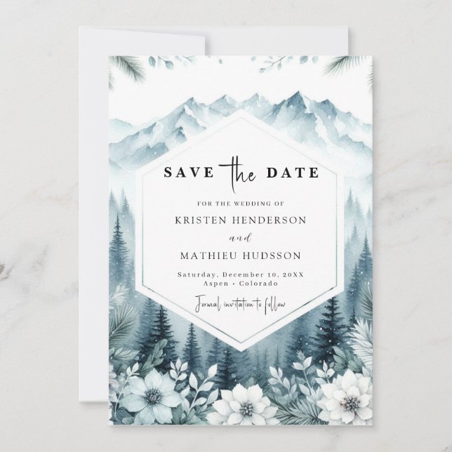 Pine Romance Mountain Wedding  Save The Date (Front)