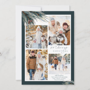 Pine Script Merry Christmas 4 Photo Collage Holiday Card