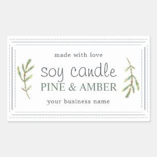 Pine Sprig Handmade Soy Candle White Minimalist Sticker