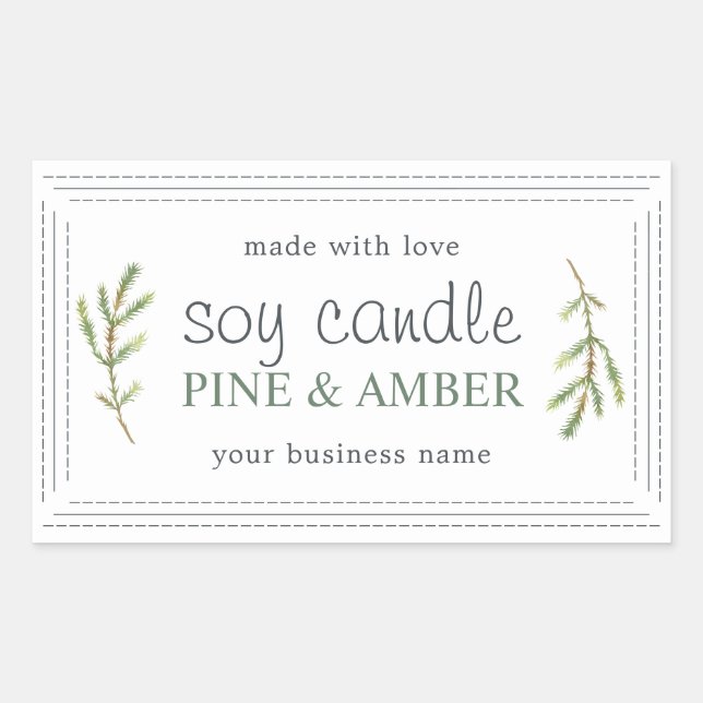 Pine Sprig Handmade Soy Candle White Minimalist Sticker (Front)