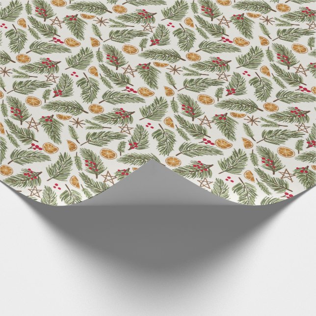 Pine Sprigs, Berries, Candied Oranges, Christmas Wrapping Paper (Corner)