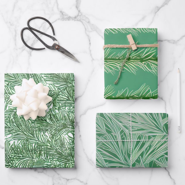 Pine Sprigs Vacances Papier d'emballage plat Ensem (Recto)