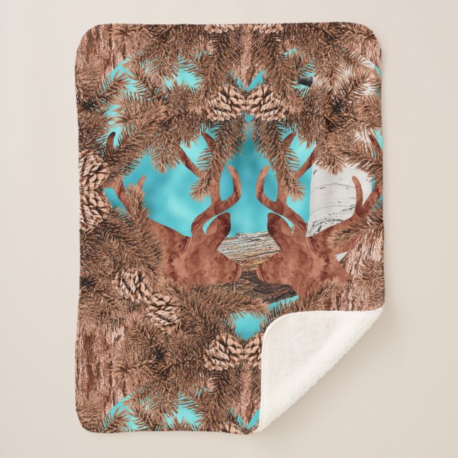 Pine Stag Sherpa Blanket LightBlue (Front)