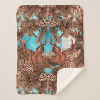 Pine Stag Sherpa Blanket Lightblue