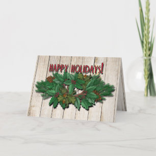 Pine Swag Wood Background Christmas Card