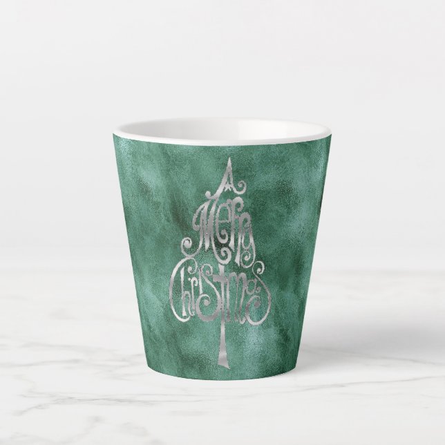 Pine Teal Green Silver Christmas Latte Mug (Front)