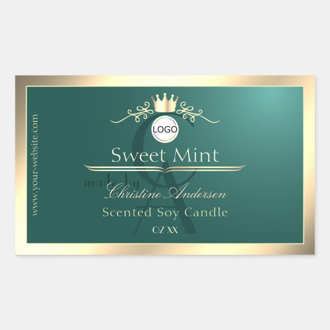 Pine Teal Product Label Gold Frame Logo Monogram (Front)