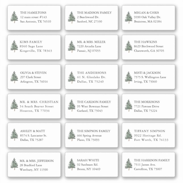 Pine Tree 18 Wedding Guest Recipient Name Address (Front)