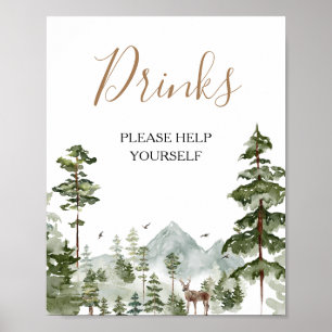 Pine Tree Adventure Awaits Couple Shower Drinks Poster