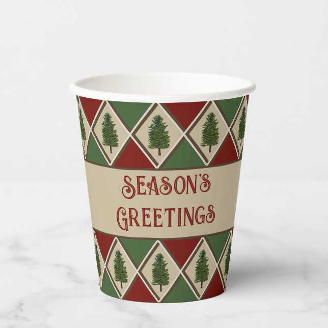 Pine Tree and Harlequin Paper Cups (Front)
