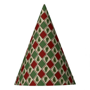 Pine Tree and Harlequin Paper Party Hat