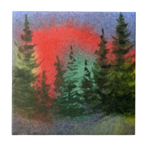 Pine Tree and Northern Lights Nocturnal Sky Tile