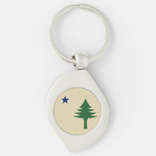Pine tree and star 1901 flag of Maine State Keychain