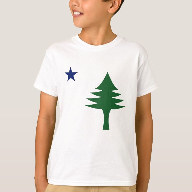 Pine tree and star 1901 flag of Maine State T-Shirt (Front)