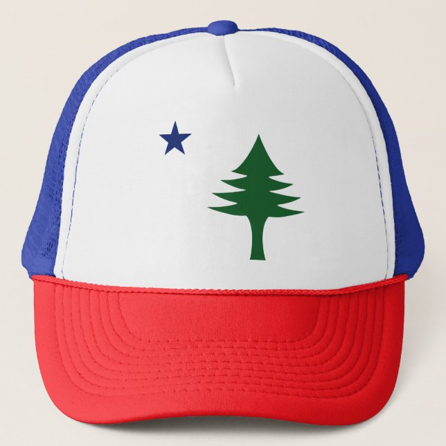 Pine tree and star 1901 flag of Maine State Trucker Hat (Front)