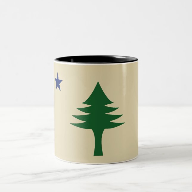 Pine tree and star 1901 flag of Maine State Two-Tone Coffee Mug (Center)