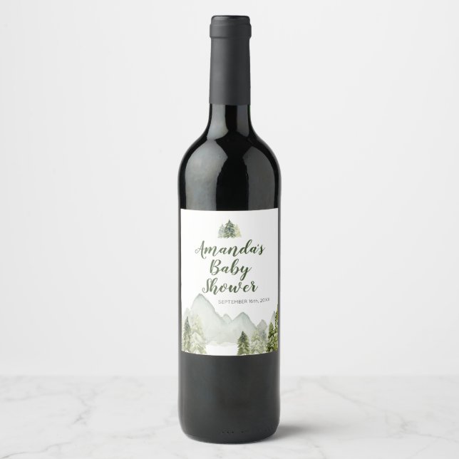 Pine Tree Baby shower Aventure Vin Étiquette (Devant)