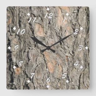 Pine Tree Bark Square Wall Clock