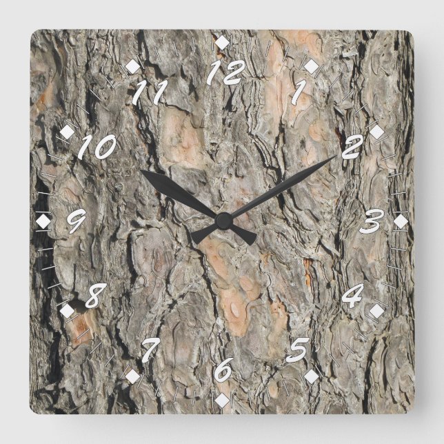 Pine Tree Bark Square Wall Clock (Front)