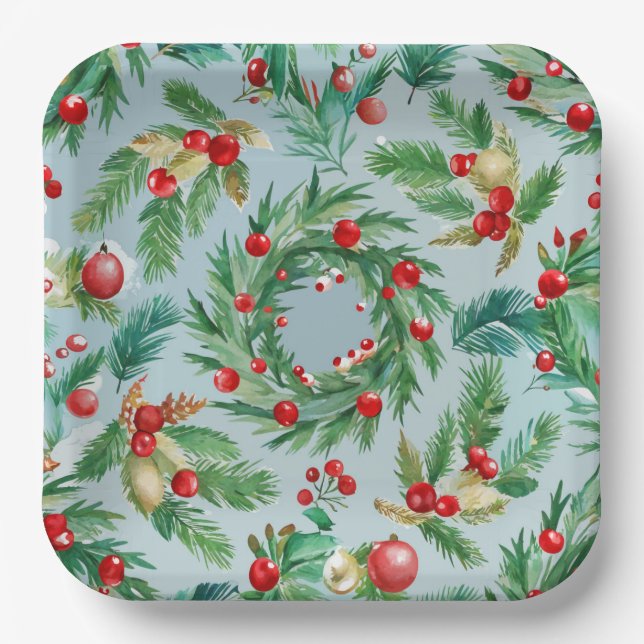 Pine Tree Berry Swirls Paper Plate (Front)