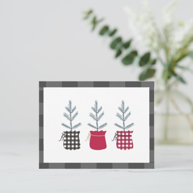 Pine Tree Black Red Holiday Country Plaid Postcard (Standing Front)