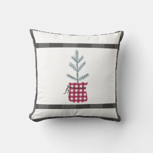 Pine Tree Black Red Plaid Holiday Country Throw Pillow